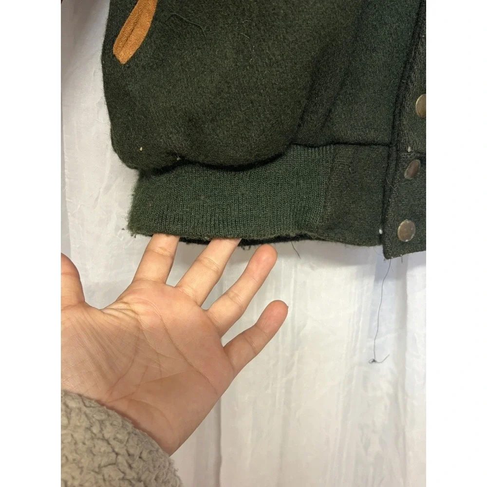 VTG 90s Boogies Diner Twin Cities Varsity Jacket Wool Suede Green Brown Sz S